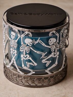 “Glow-in-the-Dark Dancing Skelton” by B&BW, Fall ‘26, 3-Wick Candle Holder, NWT